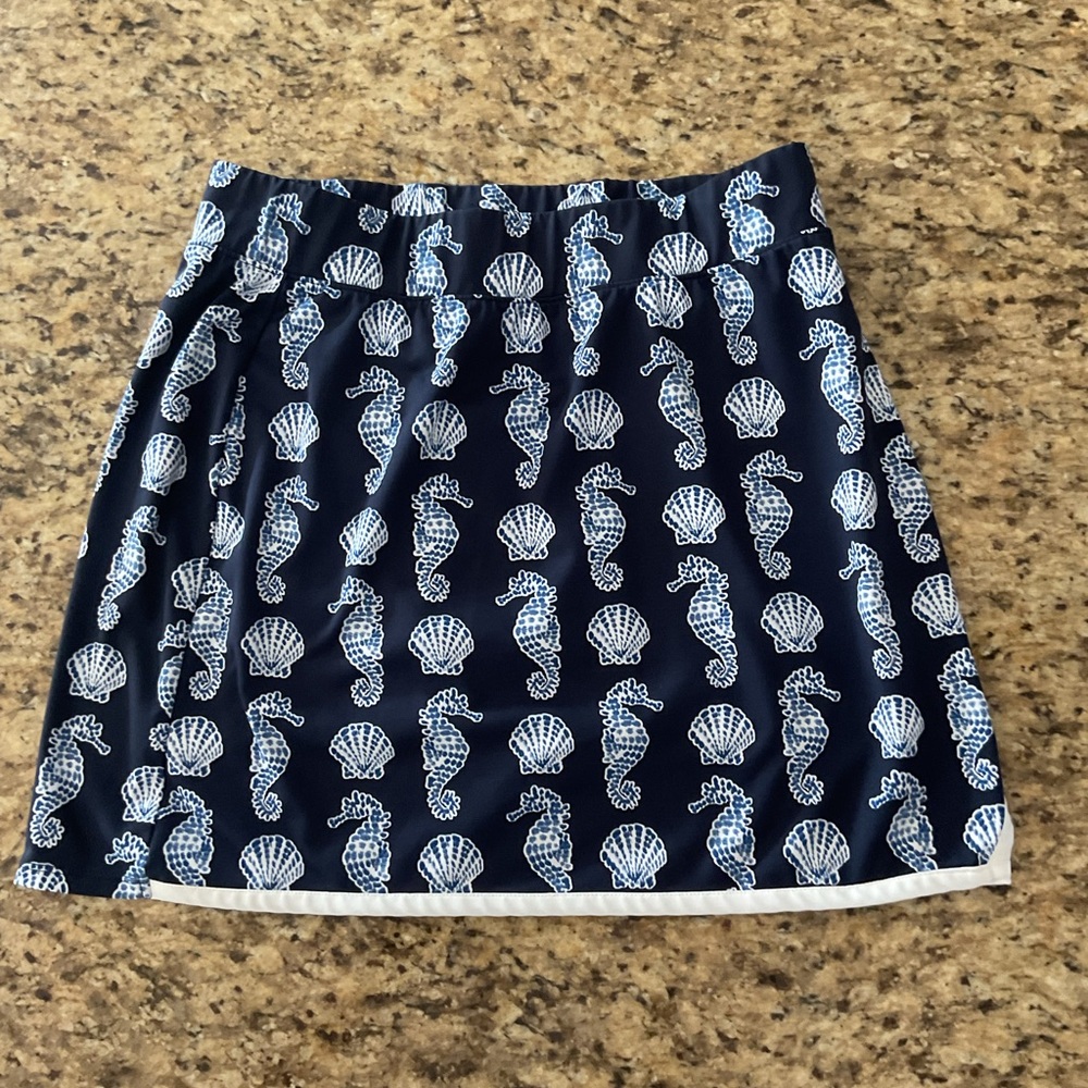 Crown & Ivy Blue Mini Skirt with Seahorse and Shell Pattern